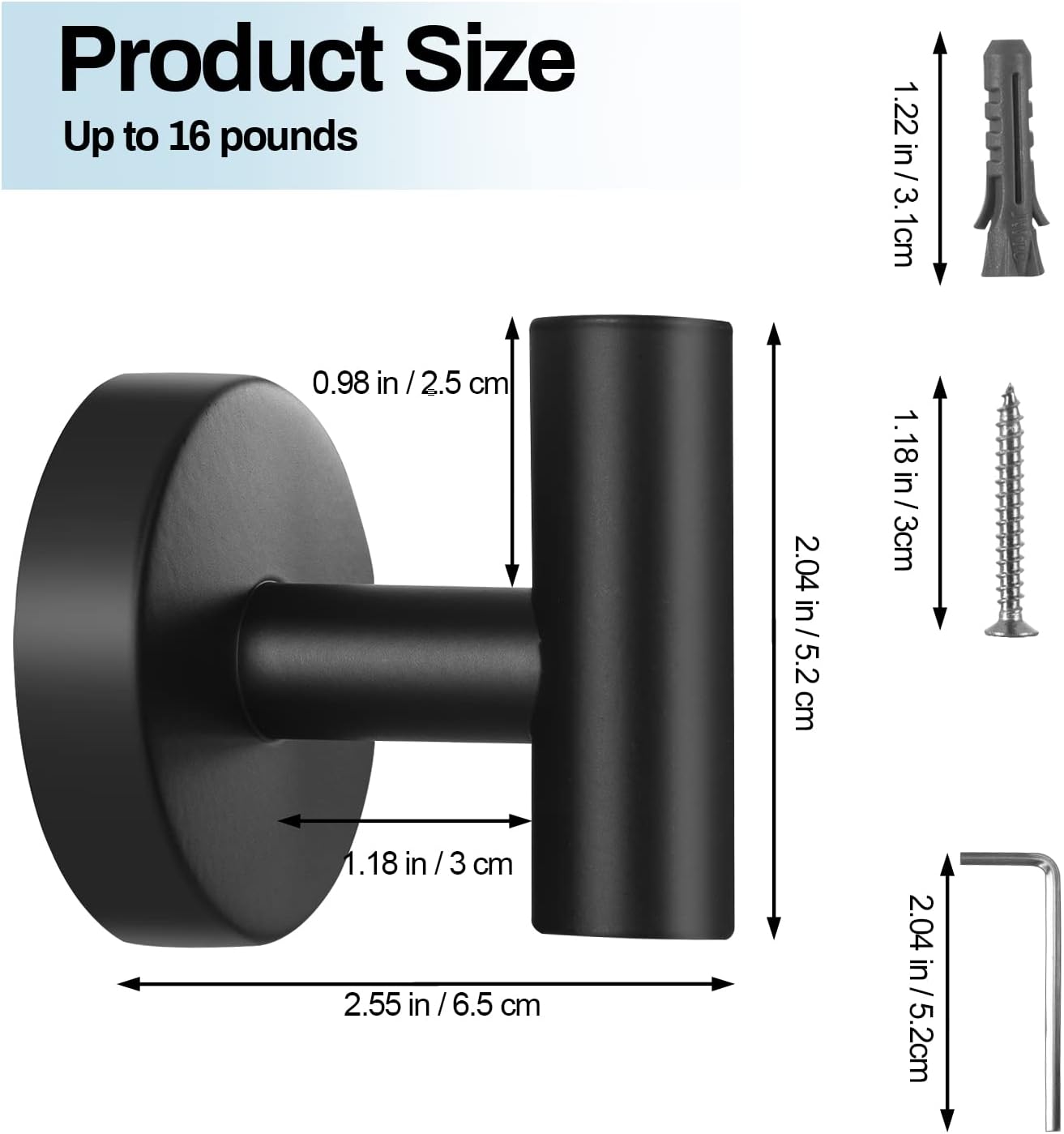 Kruodop Towel Hooks for Bathroom.2 Packs Wall Mount Towel Holder.Black Matte Wall Robe Hook.Stainless Steel Heavy Duty Door Hanger Towel Hook for Kitchen. Bedroom.Hotel.Pool.Coats(Drilling) - Image 2