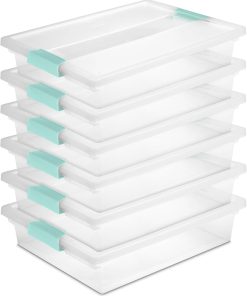 Sterilite 6-Pack Clip Box. Stackable Clear Plastic Bins with Latching Lids. Large - Writing. Arts or Crafts Supplies Storage Containers for Home. Office. Classroom and Workshop Organization