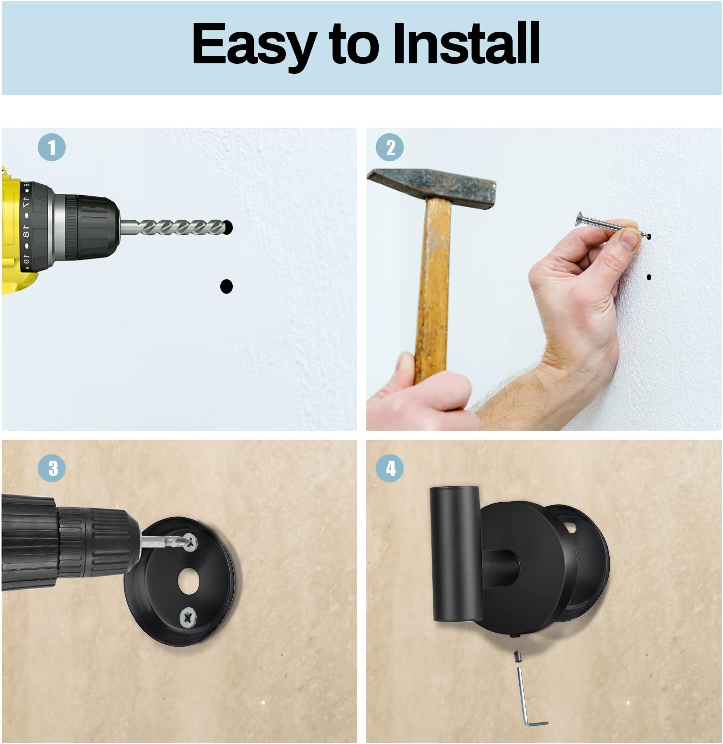 Kruodop Towel Hooks for Bathroom.2 Packs Wall Mount Towel Holder.Black Matte Wall Robe Hook.Stainless Steel Heavy Duty Door Hanger Towel Hook for Kitchen. Bedroom.Hotel.Pool.Coats(Drilling) - Image 3