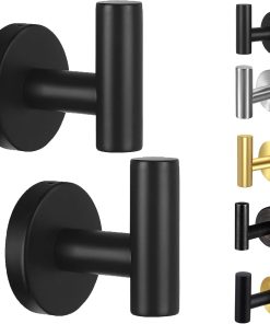 Kruodop Towel Hooks for Bathroom.2 Packs Wall Mount Towel Holder.Black Matte Wall Robe Hook.Stainless Steel Heavy Duty Door Hanger Towel Hook for Kitchen. Bedroom.Hotel.Pool.Coats(Drilling)