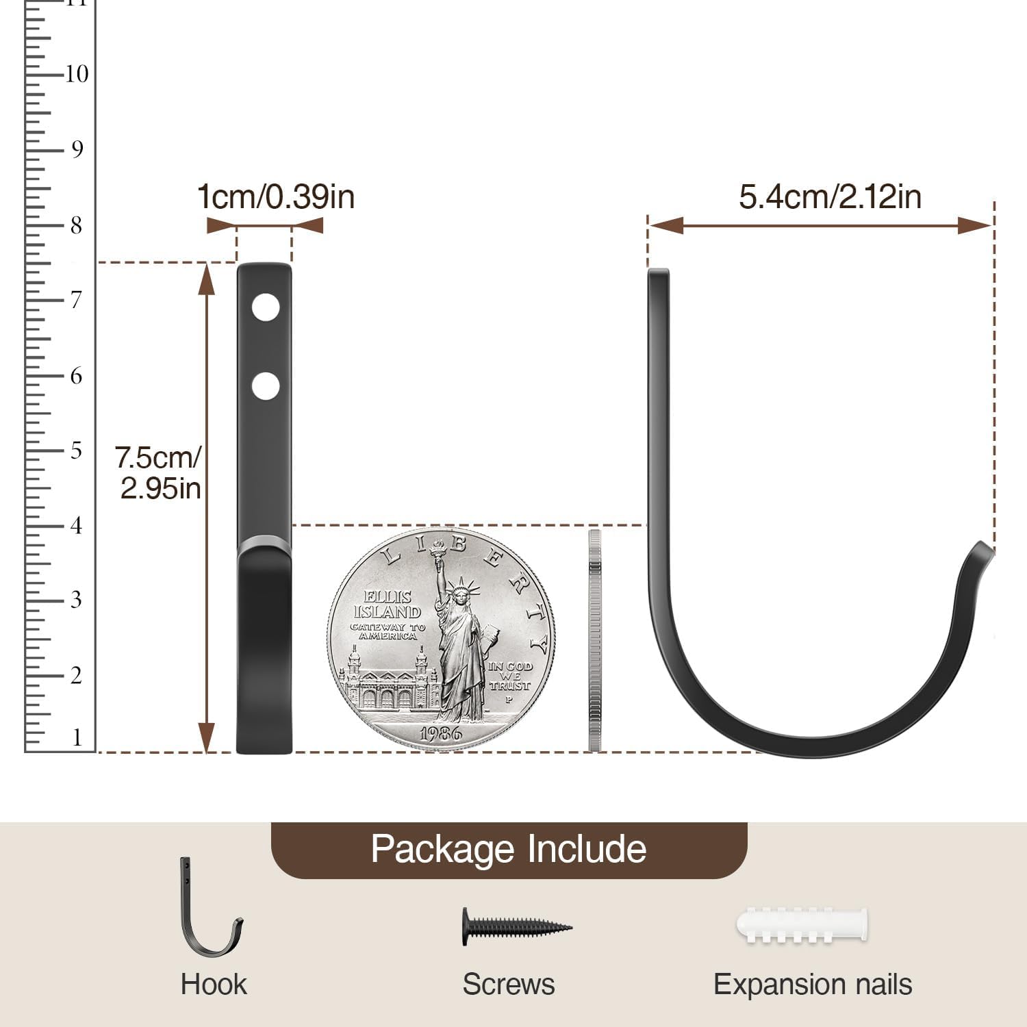 Wall Hooks for Hanging Towel/Coat - 22LB Screw in Metal Hanger Wall Mount. for Outdoor. Closet. Door. Bathrooms. for Backpack. Robe. Black 5 Pack - Image 4