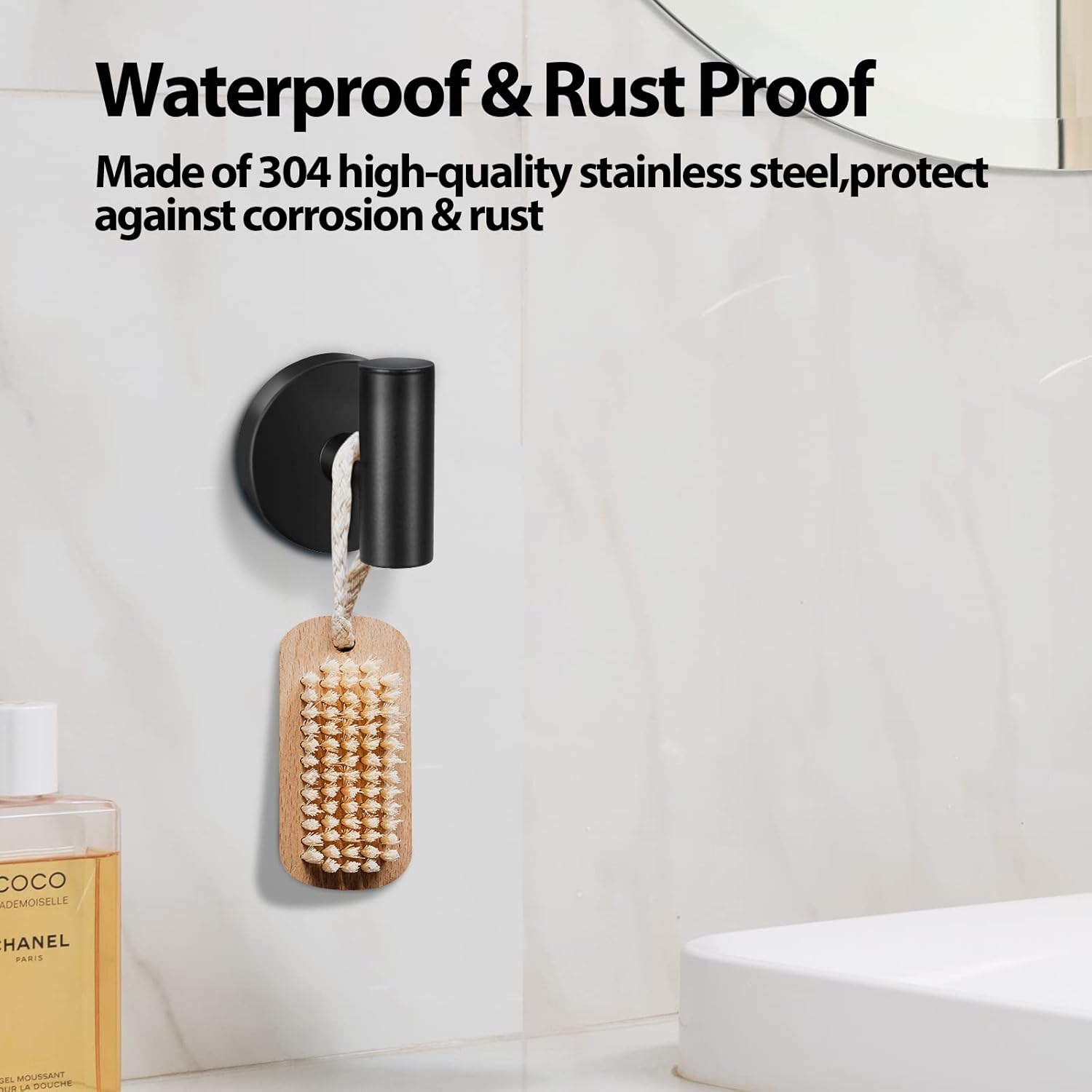 Kruodop Towel Hooks for Bathroom.2 Packs Wall Mount Towel Holder.Black Matte Wall Robe Hook.Stainless Steel Heavy Duty Door Hanger Towel Hook for Kitchen. Bedroom.Hotel.Pool.Coats(Drilling) - Image 4