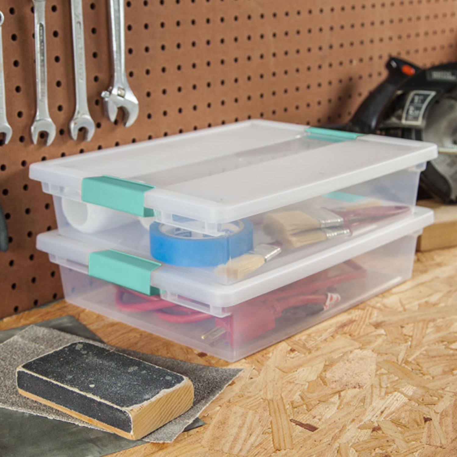 Sterilite 6-Pack Clip Box. Stackable Clear Plastic Bins with Latching Lids. Large - Writing. Arts or Crafts Supplies Storage Containers for Home. Office. Classroom and Workshop Organization - Image 4