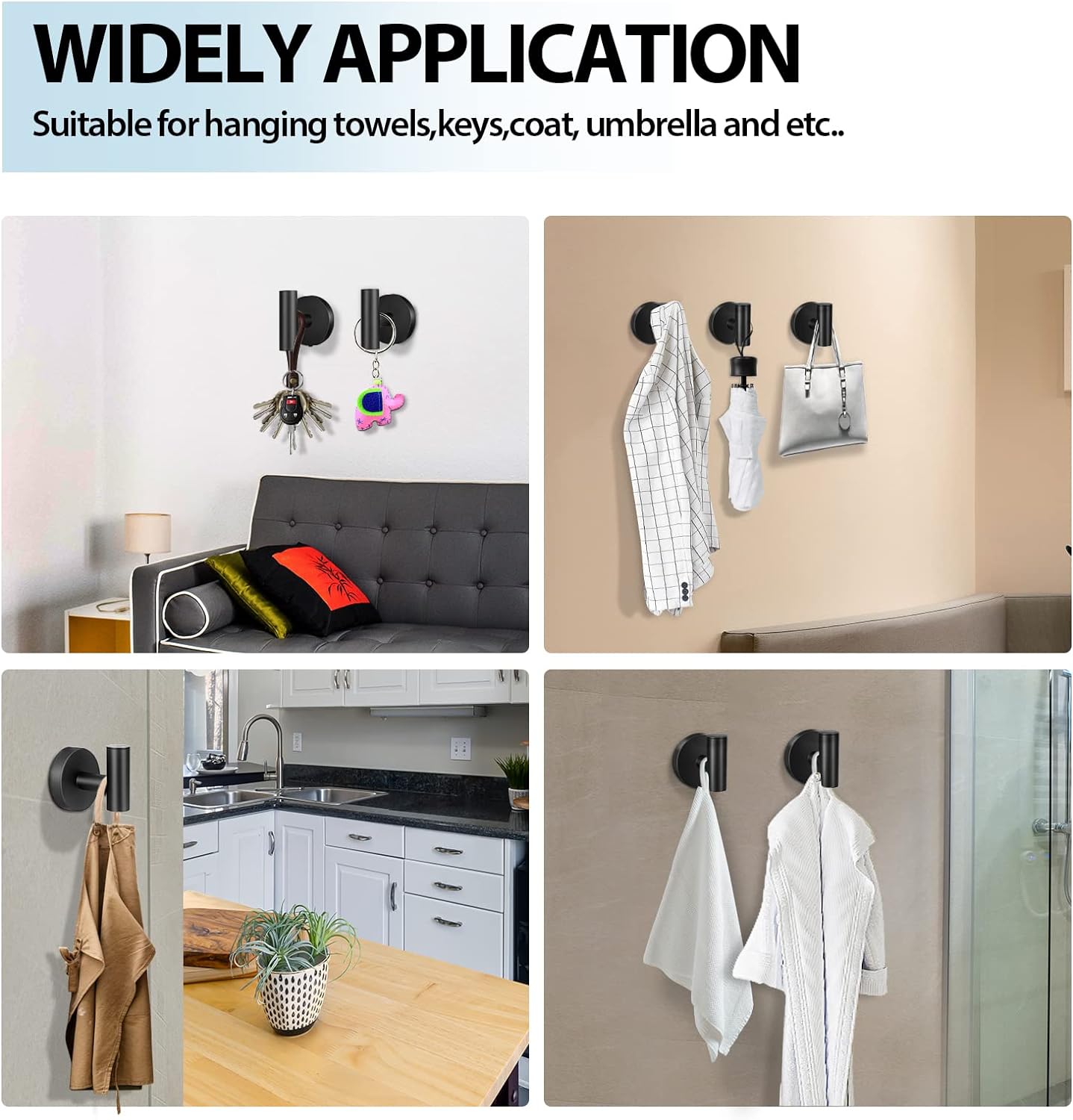 Kruodop Towel Hooks for Bathroom.2 Packs Wall Mount Towel Holder.Black Matte Wall Robe Hook.Stainless Steel Heavy Duty Door Hanger Towel Hook for Kitchen. Bedroom.Hotel.Pool.Coats(Drilling) - Image 6