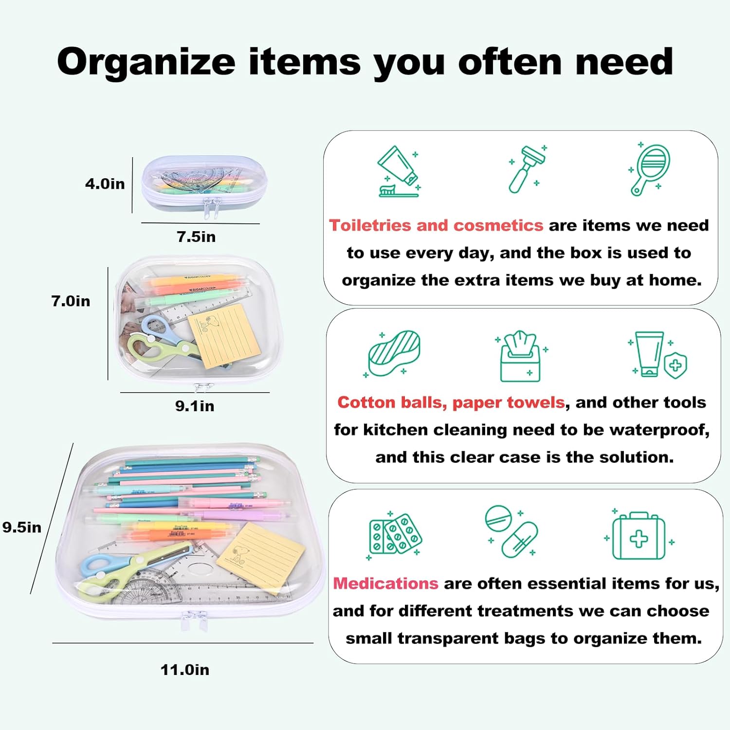 Clear Hard Shell Zipper Case.3PCS Transparent Clear Zipper Pouches.Hard Side Plastic Case Set.Portable Travel Storage Organizer Bins - Image 4