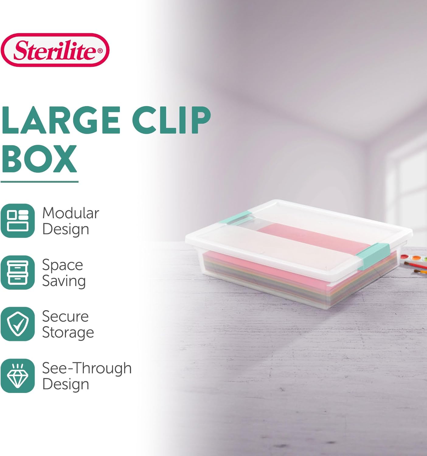 Sterilite 6-Pack Clip Box. Stackable Clear Plastic Bins with Latching Lids. Large - Writing. Arts or Crafts Supplies Storage Containers for Home. Office. Classroom and Workshop Organization - Image 2